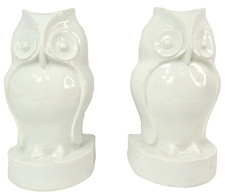 Owl Bookends 2 Sicura Italian Designs White Lacquer Ceramic 1 Pair 5" Inches