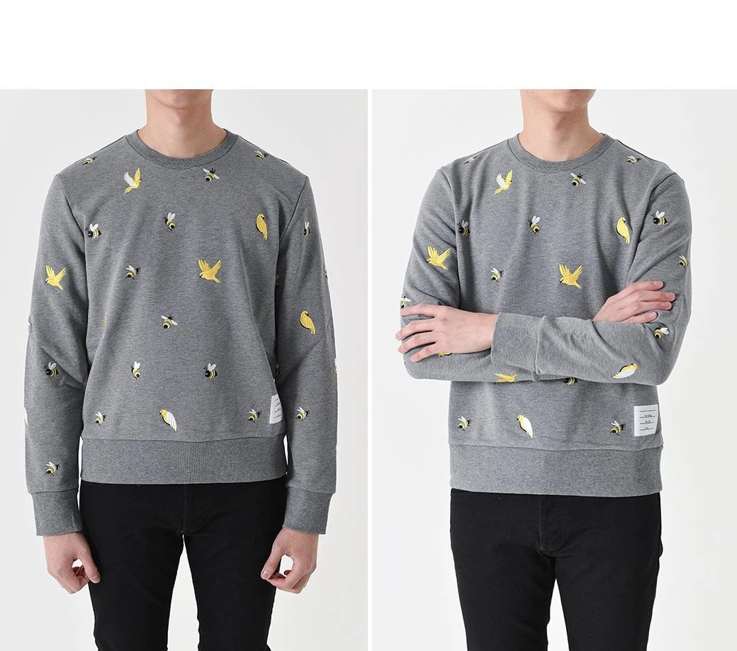 Felpa Thom Browne Uccellino e Ape Grigio MJT367E 46015488