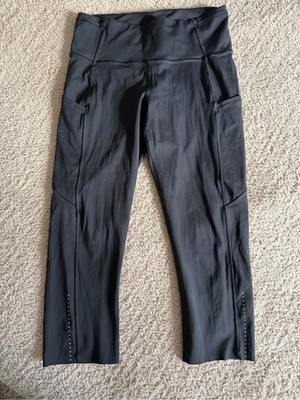 Lululemon Fast & Free HR Crop 19  Black Nulux Leggings Size 6 Pocket Reflective