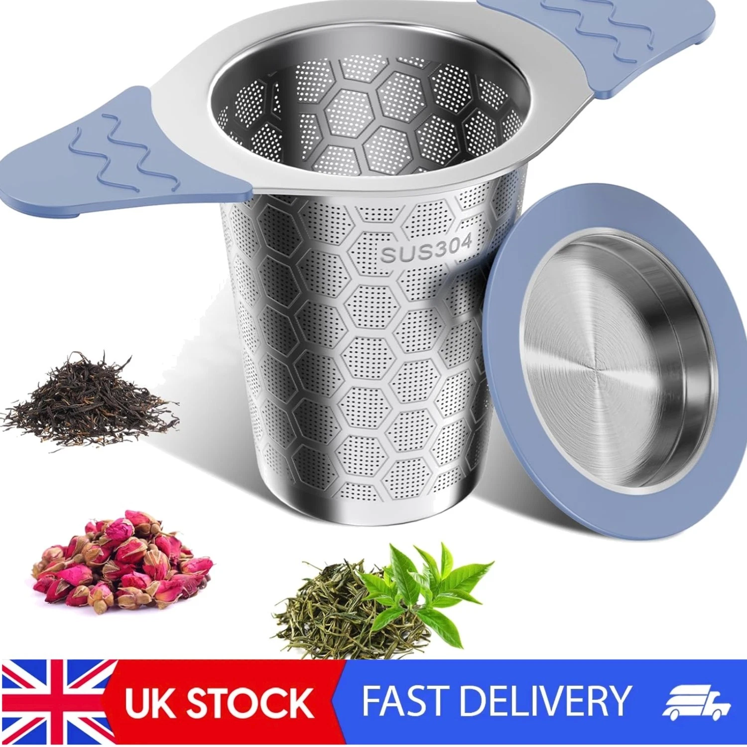 Tea Infuser Basket with Silicone Handles, Lid & Fine Mesh for Loose Tea Brewing