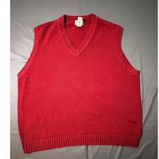 Vintage LL Bean Mens Red Cotton V-Neck Sweater Vest Size- L- 0FW80 Classic Knit