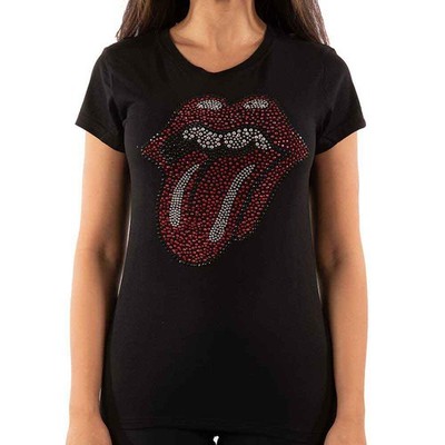 Ladies The Rolling Stones Tongue Diamante  offiziell Frauen T-Shirt Damen