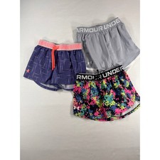 Under Armour Girls HeatGear Athletic Shorts Bundle 3pk Youth Medium Grey Purple