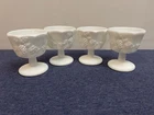 Set of 4 Vintage Milk Glass Grape and Leaf Goblets Pedestal Cups 4” Tall