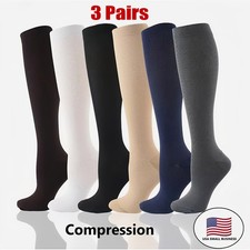 3 Pairs Medical Compression Socks for Women and Men 20-30 mmHg Knee High Socks