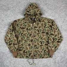 VTG Woolrich Hoodie Sweatshirt Mens L Camo 90s Full Zip Fleece Hunting Outdoor