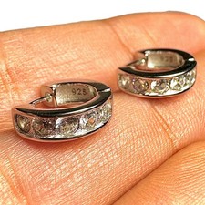 Beautiful 12mm Sterling Silver CZ Huggie Hoop Earrings 925 Gift Women Men