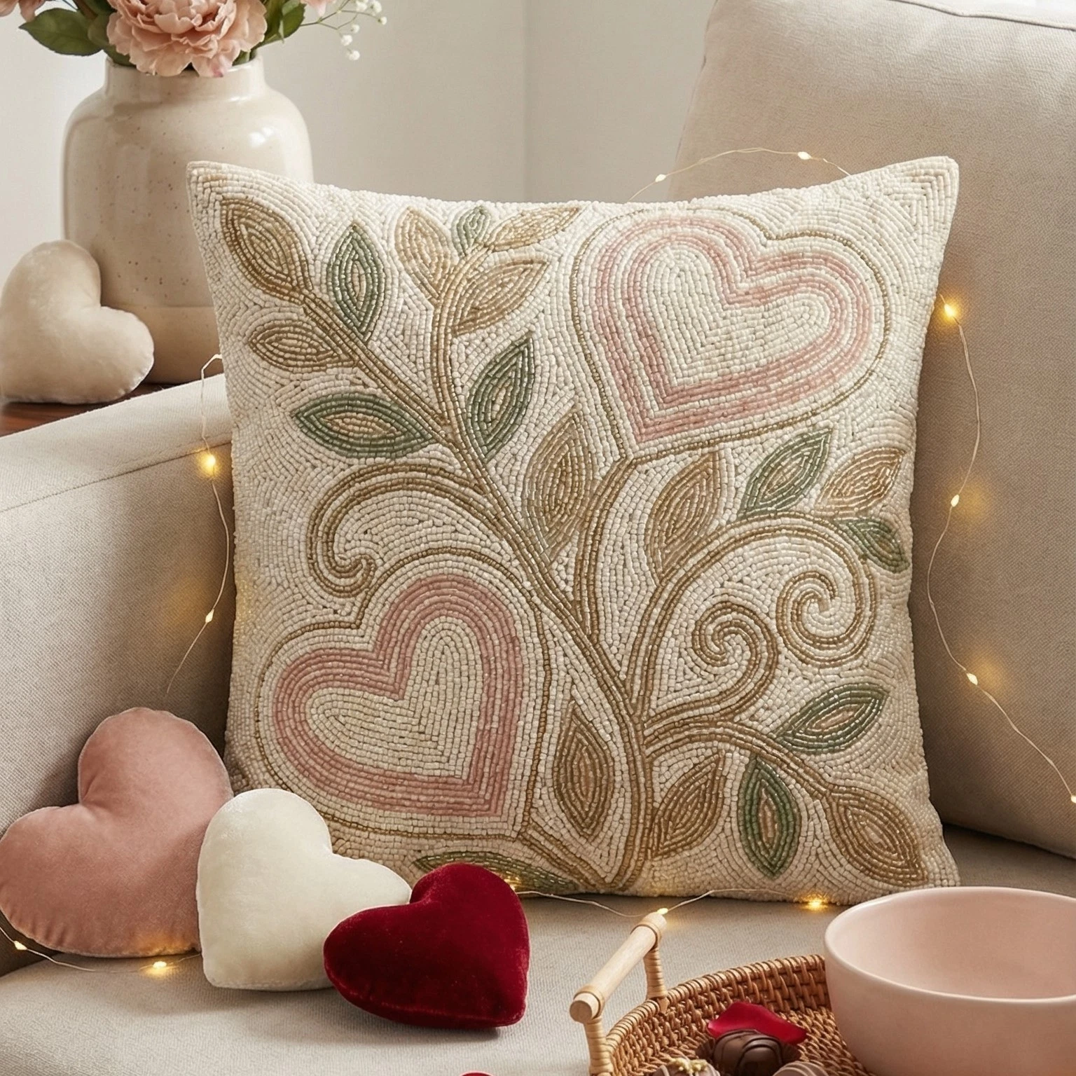 Beaded Heart Tree Throw Pillow Cover 16x16 18x18 20x20 inches Romantic Decorativ
Opens in a new wind
