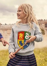 Mini Boden Harry Potter Sweatshirt Sz 6-7Y 122cm Gray Embroidered Hogwarts Crest