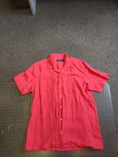 MENS POLO RALPH LAUREN SHORT SLEEVE PINK SILK/LINEN BUTTON DOWN SHIRT SIZE LARGE