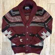 American Rag Men's Aztec Pattern Cardigan Maroon/Black/Gray Size Small