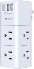 USB Outlet Extender Surge Protector - QINLIANF Rotating Plug, 3-Sided White 