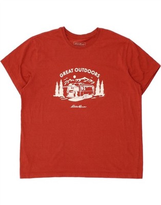EDDIE BAUER Herren Grafik T-Shirt Oberteil XL Rot Baumwolle CV37