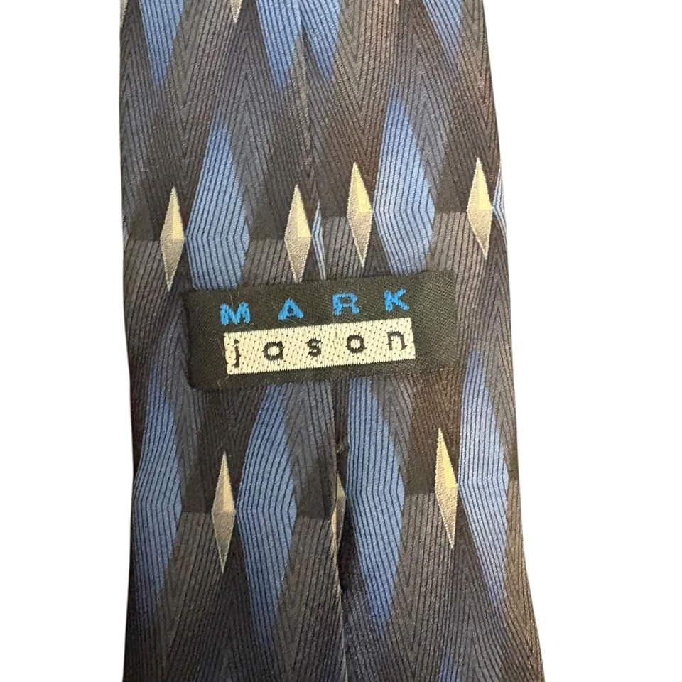 Corbata geométrica Mark Jason hecha a mano 100 % seda - 53,5" x 2,75" azul/marrón Foto 3 de 4