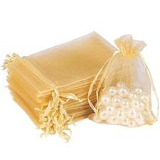 HRX Package 100pcs Gold Organza Gift Bags, 4 x 6 inch Candy Mesh Drawstring Favo