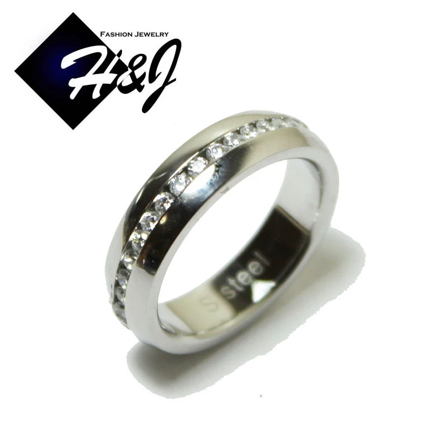 Anillo de boda de eternidad plateado de 6 mm con circonita cúbica completa de acero inoxidable para hombres y mujeres Foto 2 de 4