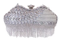 LB-8003 Strass Glitzer Steine Silber Abendtasche Party Braut Clutch Tasche