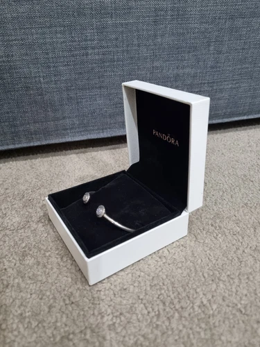 PANDORA Sterling silver 925 Signature Logo Pave Open Cuff Bangle 590528 Size 2 - Picture 3 of 14