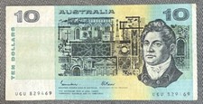 1985 AUSTRALIA $10 DOLLARS BANKNOTE JOHNSTON/ FRASER CIRCULATED #UGU 829469