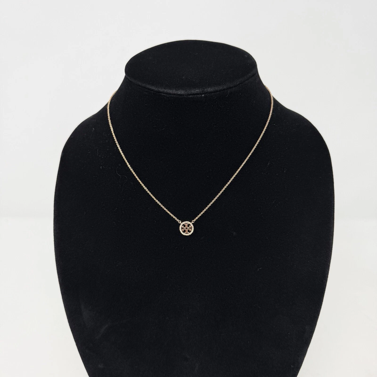 Collana con ciondolo Tory Burch Miller Pave nuova con etichetta in mini logo tono oro rosa