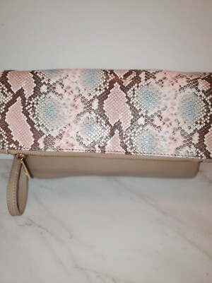 Foldover Clutch Pink Snakeskin Clutch Bag NWOT Kari Blue Pink And - Main Image