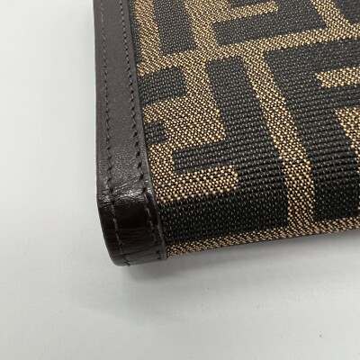 Authentic FENDI Bifold Long Wallet Zucca FF Canvas Leather No.2807