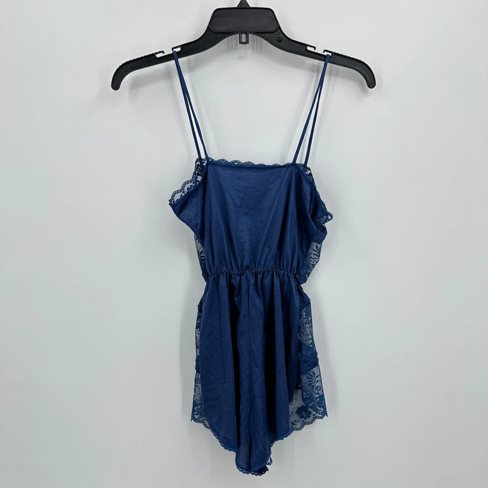 Mameluco Texsheen vintage para mujer S azul floral encaje peluche lencería de una pieza Foto 2 de 4