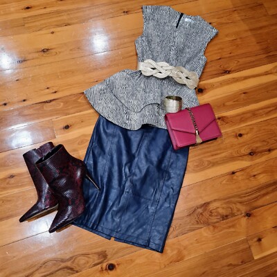 Women's size 'SHEIKE' Gorgeous indigo blue faux leather skirt