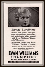 1934 AD  BLONDE EVAN WILLIAMS SHAMPOO CAMOMILE BRUNETTES? ORDINARY GRADE 