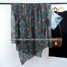 200s Cashmere Thin Scarf Wrap Shawl Paisley Print Delicate 78" 39"