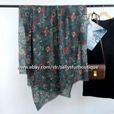 Sallys 200s Cashmere Thin Scarf Wrap Shawl Paisley Print Delicate 78"*39"
