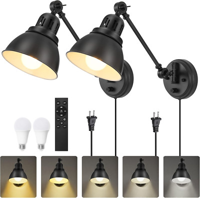 Remote Control Plug-in Wall Sconces with Dimming & Color Options, Set of 2