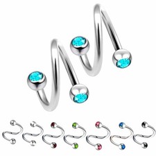 2pc 1.2mm Steel 3-5mm Crytal Ball Spiral Ear Ring Cartilage Helix Body Piercing