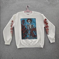 Grateful Dead x Junk Food Women Sweatshirt M White Graphic Print Skeleton Roses