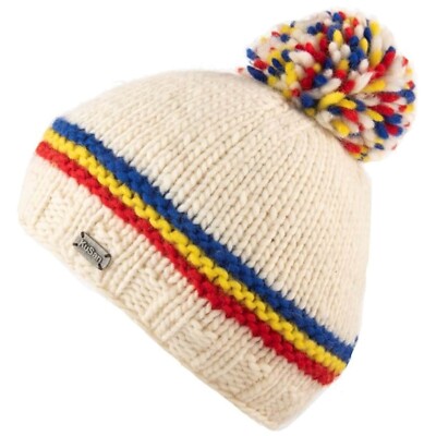 KuSan 100% Wolle Handgestrickte Pompon Strickmütze Winter Bommelmütze