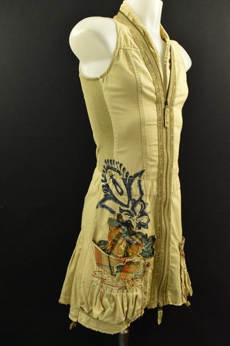DESIGUAL Women`s Long Dress Full Zip Sleeveless Beige 100% Cotton size 36 - Picture 2 of 12