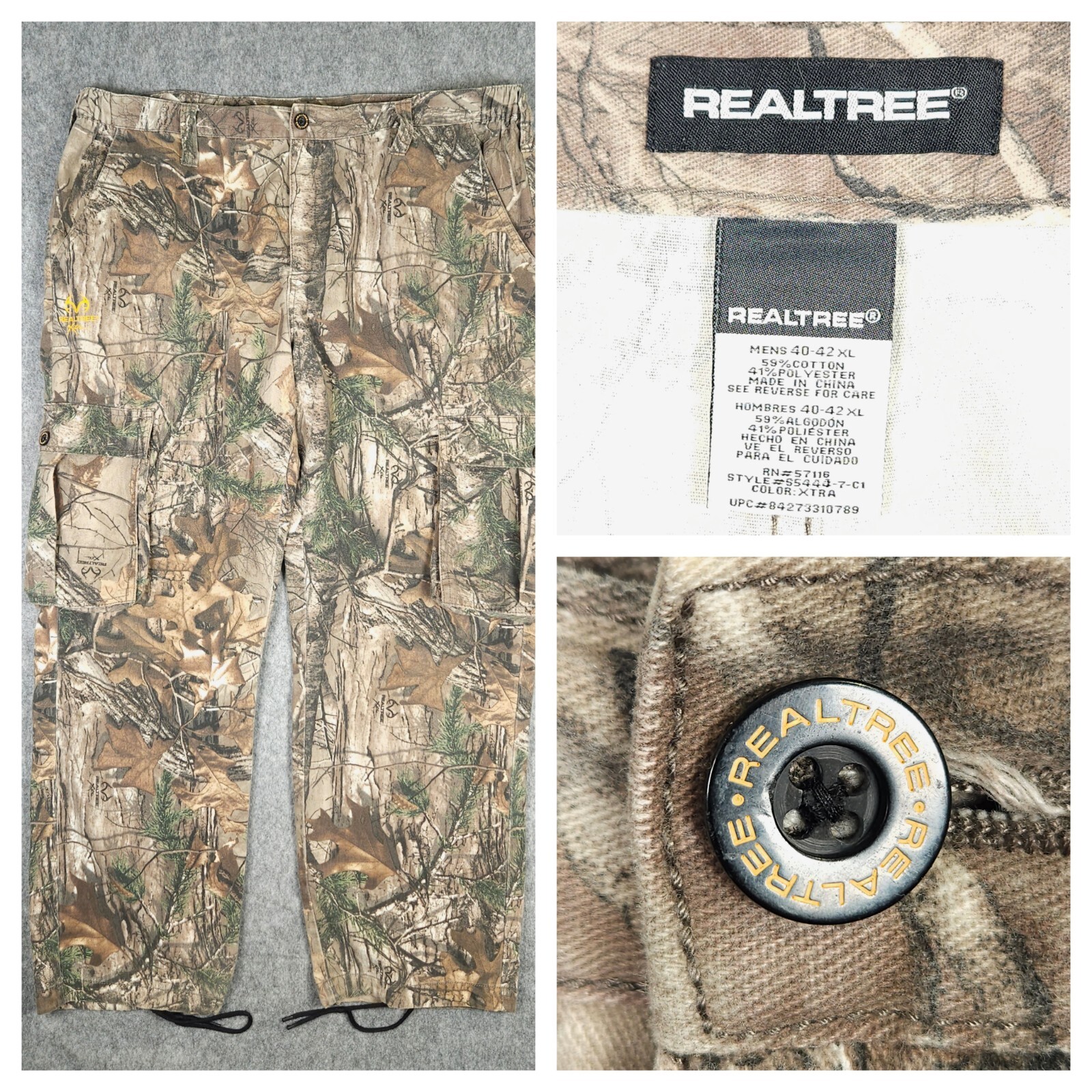 Realtree Cargo Pants Mens XL (42x31) Brown Camo Xtra Hunting Rugged Hiking Work-image