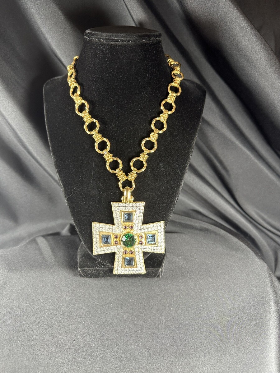 Swarovski Crystal AUTHENTIC Swan Signed Retired Maltese Cross Statement  Necklace