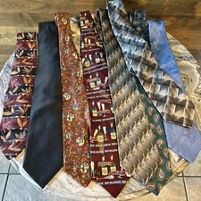 Men’s Lot of 8 Neckties Mixed Styles – 5 Silk, 2 Polyester, 1 Cotton – Pre-Owned