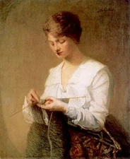 Ｏｉｌ　ｐａｉｎｔｉｎｇ julian alden weir - Knitting for Soldiers young woman working 36"