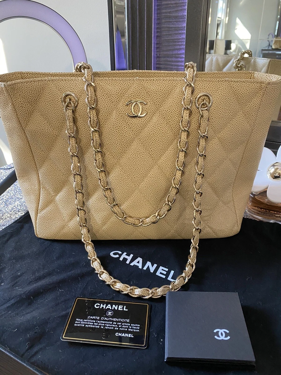 RARE Vintage Chanel Beige Caviar Timeless Classic Tote Bag 24K GHW