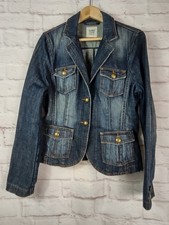 Esprit Denim Jacket Size L Button Up Pockets Distressed Hipster 80's Acid Wash