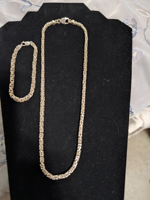 STERLING SILVER 925 Scrap or wear NECKLACE 20" AND BRACELET 8.5". 75.5 grams