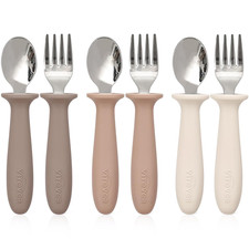 6 Pieces Toddler Utensils, Children Silverware Set with Silicone Handle, Kids Sa