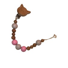 Mud Pie Baby Girl Cat Wooden Pacifier Clip Silicone Paci Beads Pink