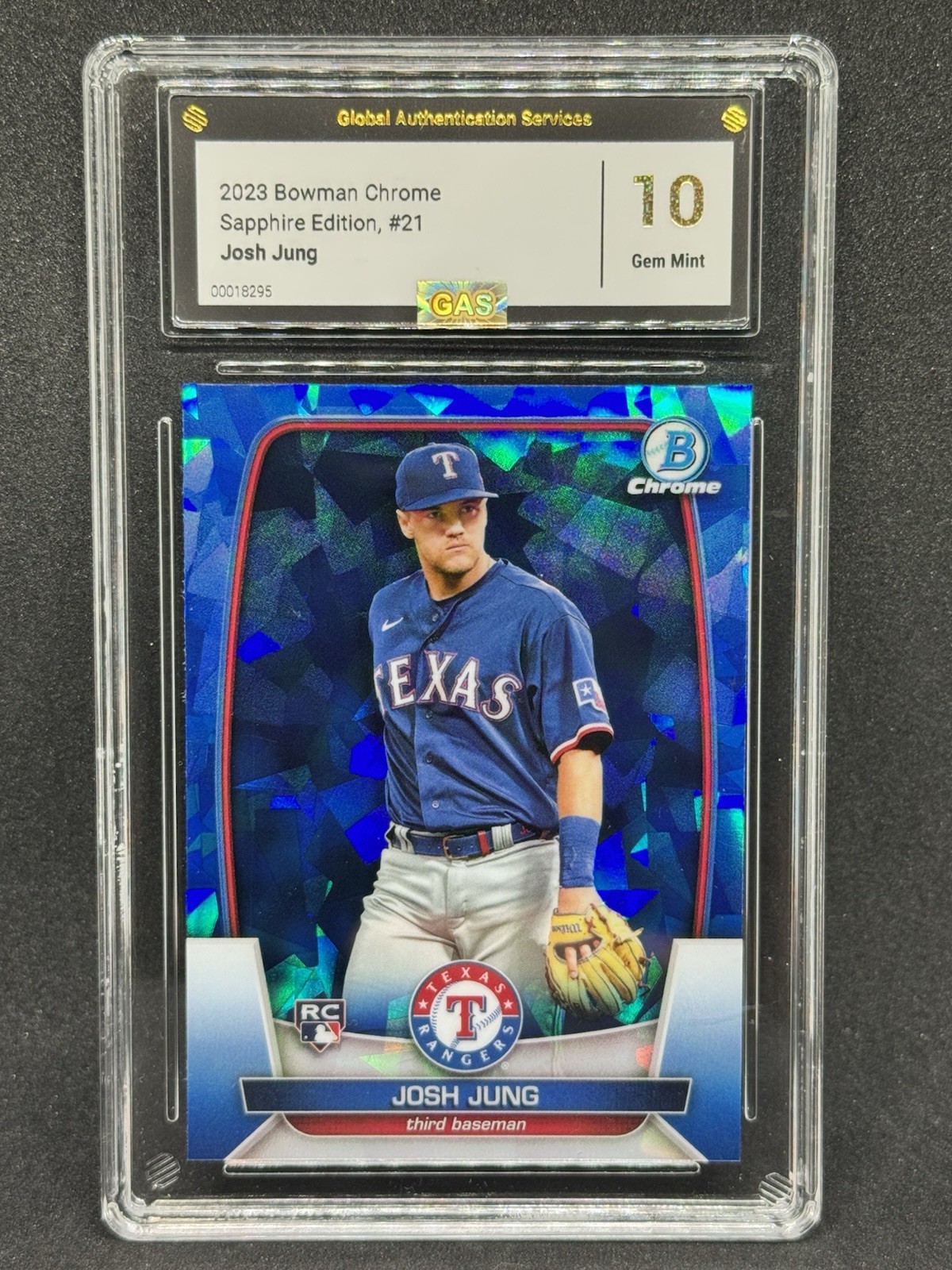 Josh Jung 2023 Bowman Chrome Sapphire #21 Rookie (RC) GM 10 - Rangers
