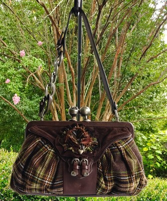 JUICY COUTURE VINTAGE SOHO Y2K BROWN TWEED AND SUEDE MAGIC FRAME BAG (GORGEOUS!)