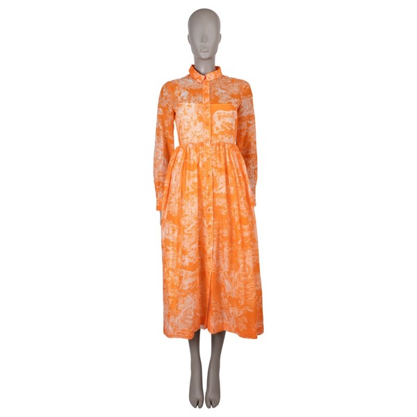 74075 authentisches CHRISTIAN DIOR orange Baumwolle 2023 DIORIVIERA TOILE DE JOUY Kleid XS