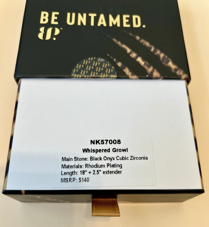 Bomb Party Untamed Necklace Whispered Growl Rhodium Plating Black Onyx CZ - Image 2 of 3