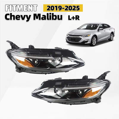 Halogen Headlight For 2019-2025 Chevy Malibu RS/LS/LT w/ Bulb Left+Right Pair